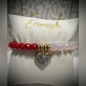 New ERIMISH Bracelet-Red & Pink- Valentine Glitter Heart- 5 Colors - Choice Of 1